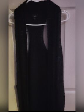 Black Sleeveless Long Knit Cardigan Duster